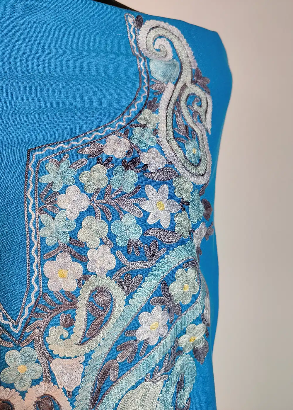 Deep Sky Blue 2pc Designer Suit Sonzal with Aari Embroidery in Summer Cool Cotton - Image 3