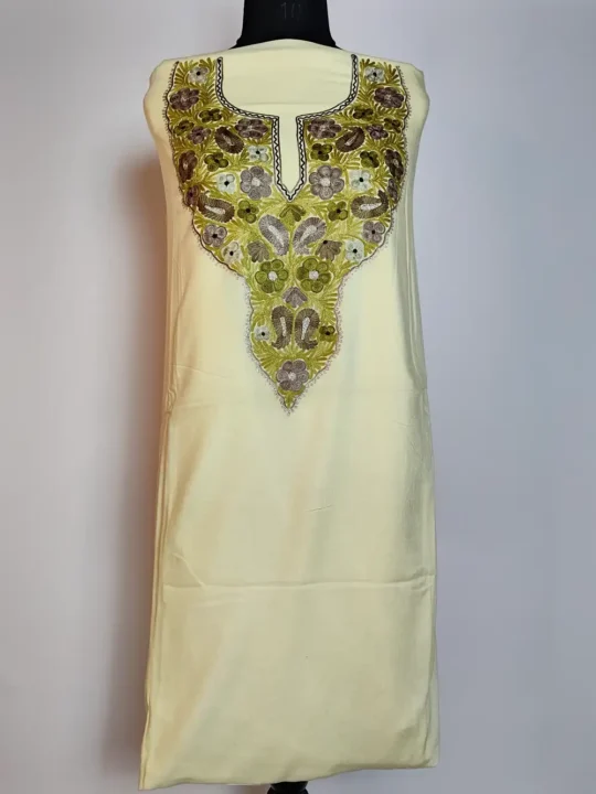 Poshgul Cream 2pc Unstiched Suit in Summer Cool Cotton with Aari and Zari Embroidery