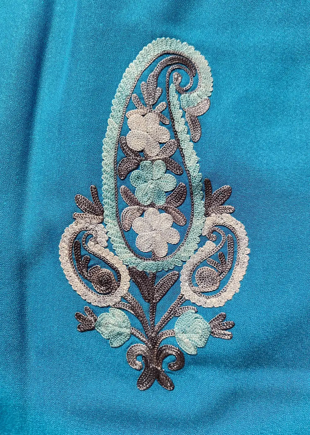 Deep Sky Blue 2pc Designer Suit Sonzal with Aari Embroidery in Summer Cool Cotton - Image 4