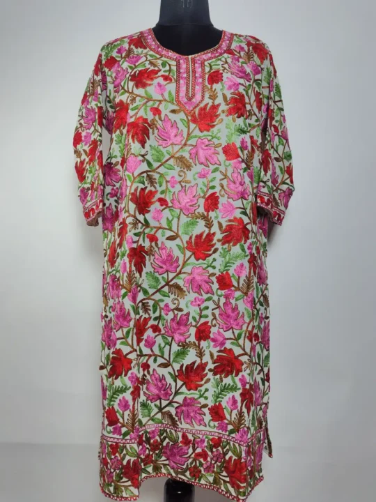 Sky Blue Long Georgette Kurti with Chinar Front Back Aari Zara