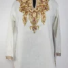 Saima White Kashmiri Short Ruby Cotton Kurti with Aari Embroidery