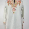 Daniya White Kashmiri Short Ruby Cotton Kurti with Aari Work