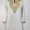 Kashmiri White Short Kurti with Aari Work in Ruby Cotton