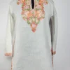 Kashmiri Short Kurti White with Aari Work in Ruby Cotton Bahar