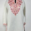 White Saniya Kashmiri Short Kurti in Ruby Cotton with Aari Embroidery