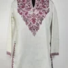 Kashmiri White Short Kurti in Ruby Cotton with Aari Embroidery Sadabahar
