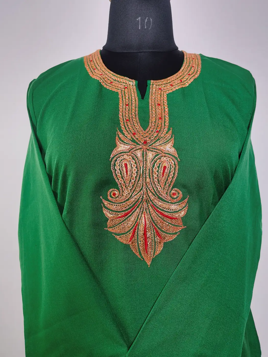 Gulnar Kashmiri Long Summer Cool Green Kurti Set with Botte Tilla Embroidery - Image 2