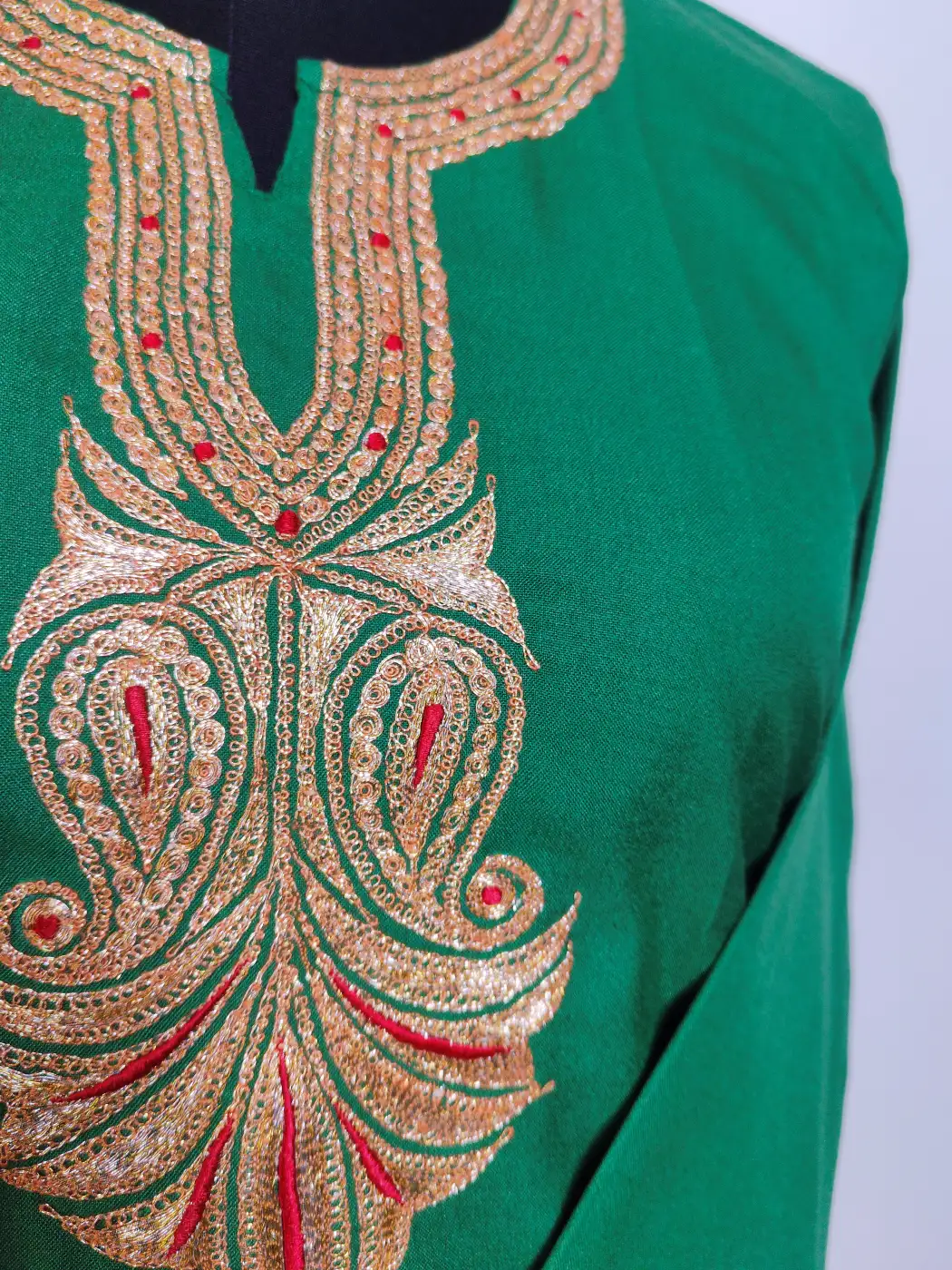 Gulnar Kashmiri Long Summer Cool Green Kurti Set with Botte Tilla Embroidery - Image 3