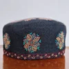 Black Toosha Cap with Kashmiri Hand Sozni Embroidery Shareef