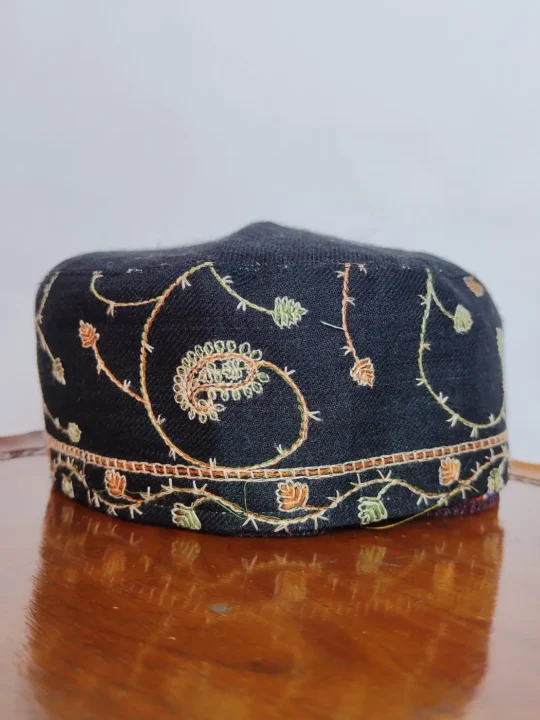 Black Toosha Cap with Hand Sozni Embroidery Umair