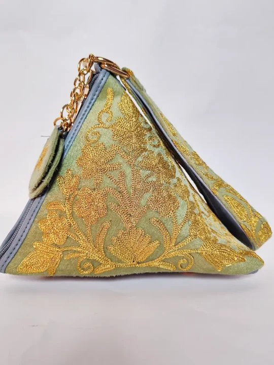 Green Triangle Potli Bag with Zari Embroidery Mahjabeen
