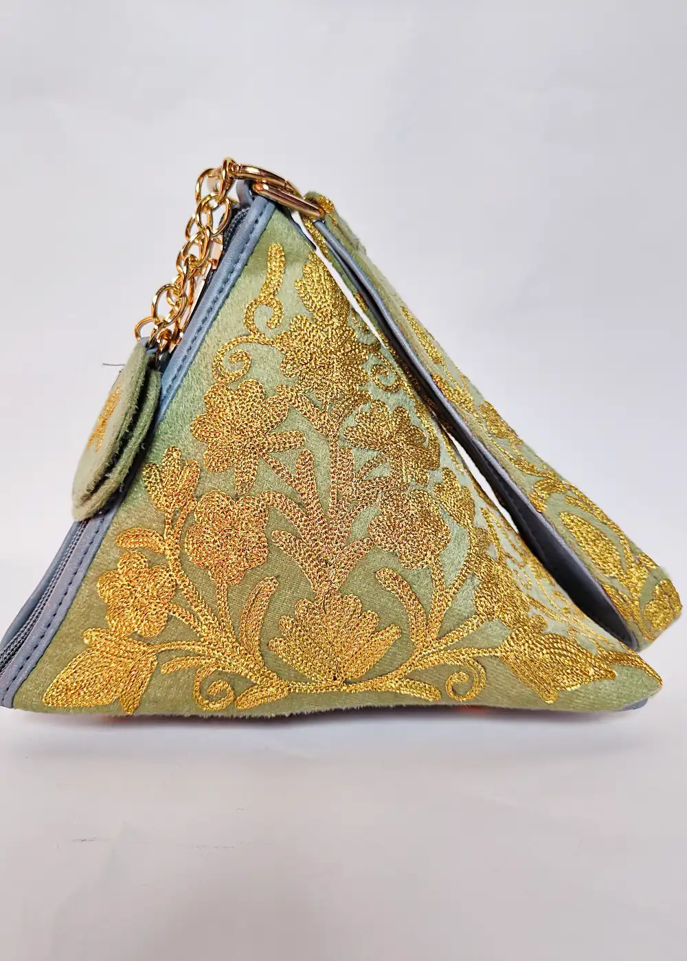 Green Triangle Potli Bag with Zari Embroidery Mahjabeen