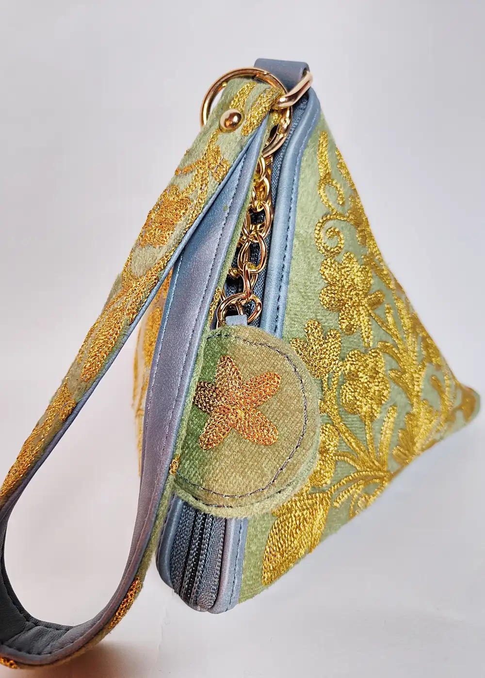 Green Triangle Potli Bag with Zari Embroidery Mahjabeen - Image 3