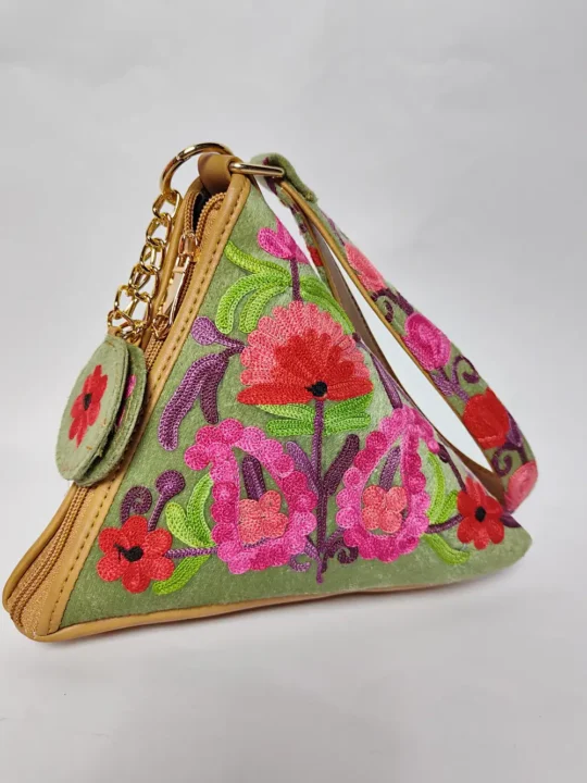 Velvet Green Triangle Potli Bag with Aari Embroidery Nazrana