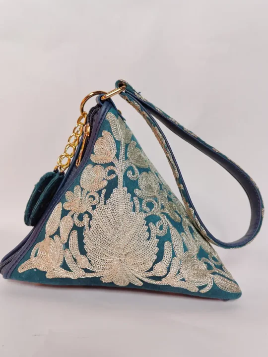 Gulafsha Teal Green Triangle Potli Bag with Zari Embroidery