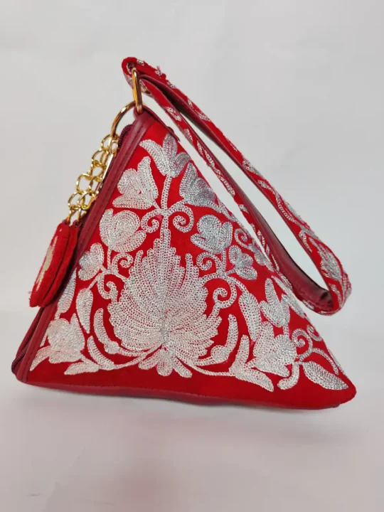 Red Triangle Potli Bag with Zari Embroidery Firdous