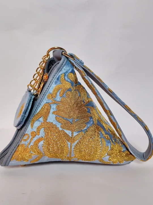 Demin Blue Nazrana Triangle Potli Bag with Zari Embroidery