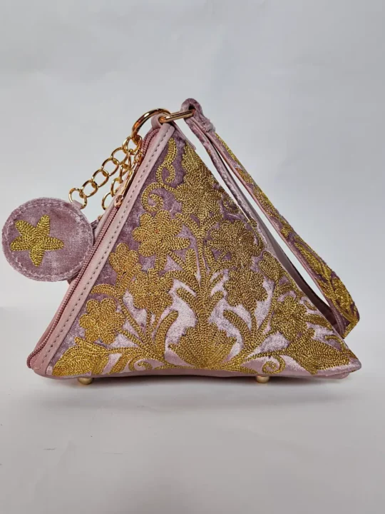 Pink Triangle Potli Bag with Zari Embroidery Tuhfa