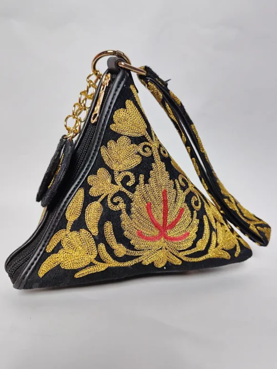 Black Nawal Triangle Potli Bag with Zari Embroidery
