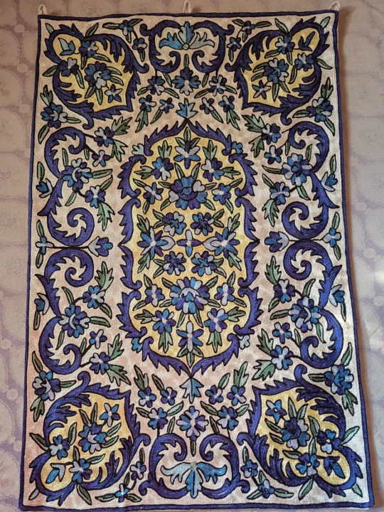 Kashmiri Handmade Wall Hanging with Silk Chain Stitch Work Blue Paradise | 3×2