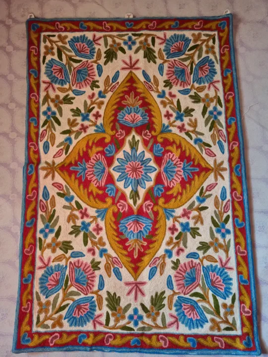 Mehrbaan Kashmiri Handmade Wall Hanging with Wool Chain Stitch Work | 3×2