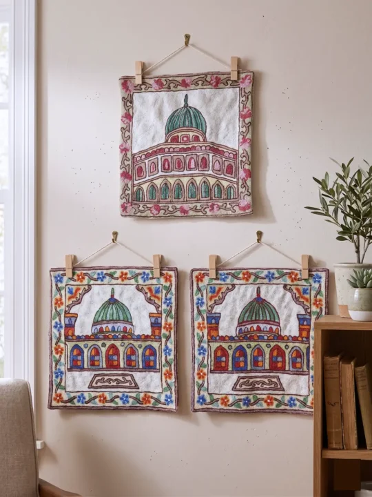 Wall Hanging with Silk Hand Chain Stitch Embroidery | Holy Masjid | Set of 3 - 1 ft