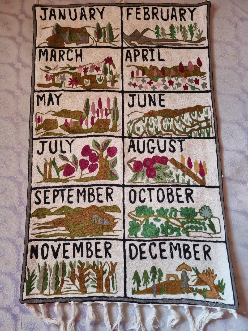 Kashmiri Handmade Wall Hanging with Wool Chain Stitch Work | Months and Moments | 3×2