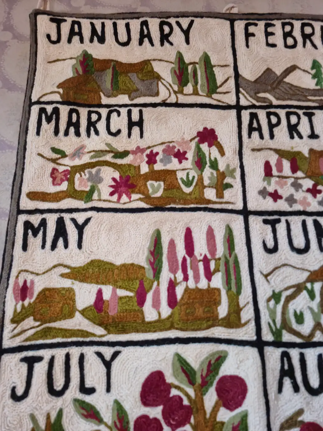 Kashmiri Handmade Wall Hanging with Wool Chain Stitch Work | Months and Moments | 3×2 - Image 3