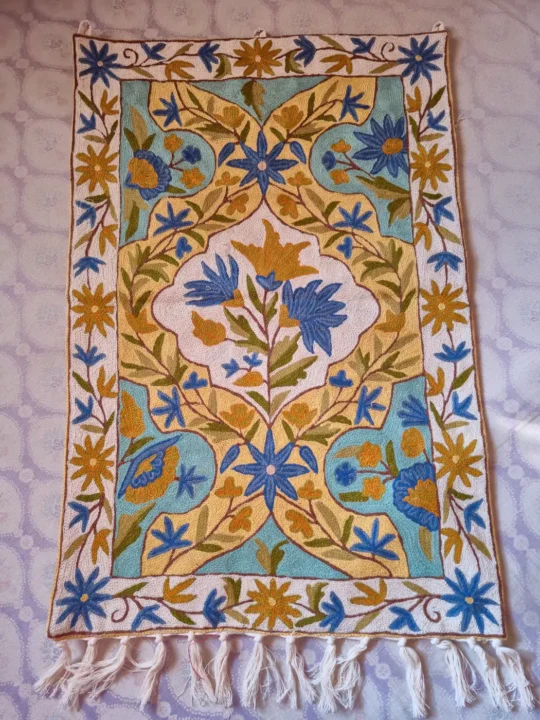 Kashmiri Hand Embroidered Wall Hanging with Wool Chain Stitch | 3×2 | Petal Paradise