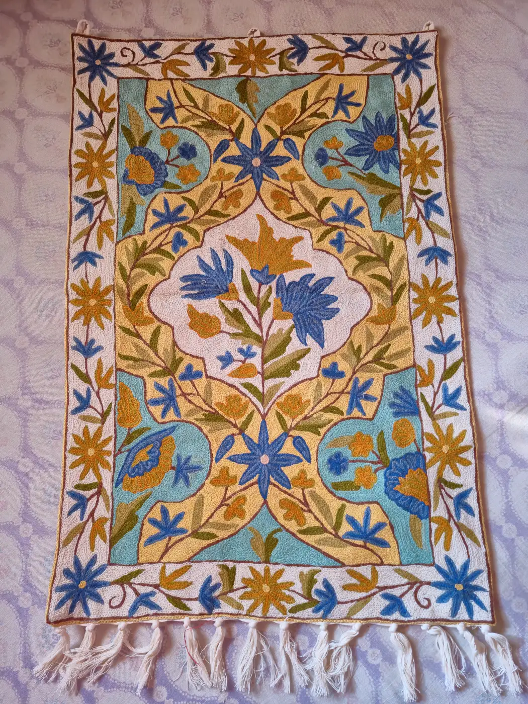 Kashmiri Hand Embroidered Wall Hanging with Wool Chain Stitch | 3×2 | Petal Paradise