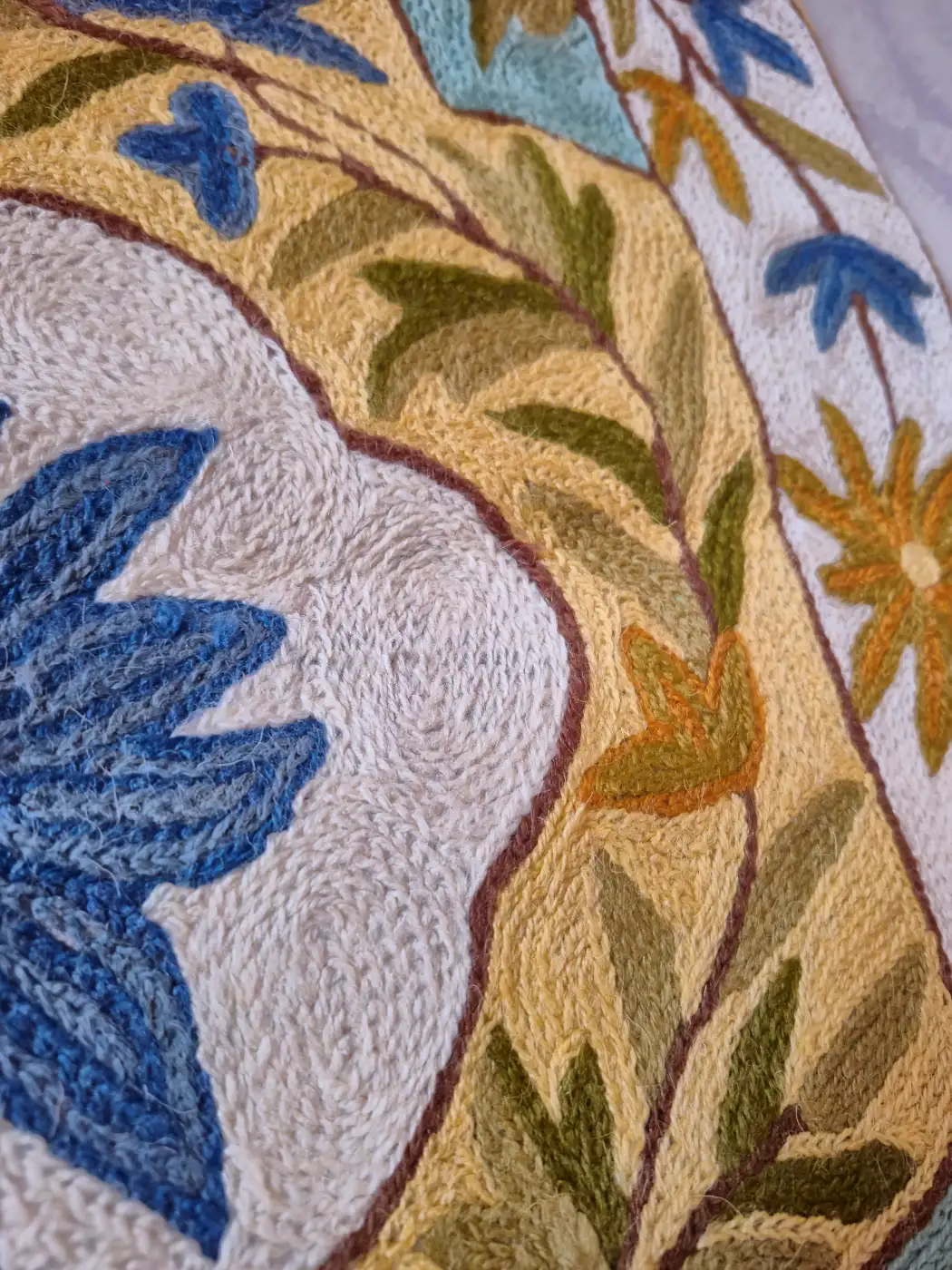 Kashmiri Hand Embroidered Wall Hanging with Wool Chain Stitch | 3×2 | Petal Paradise - Image 3