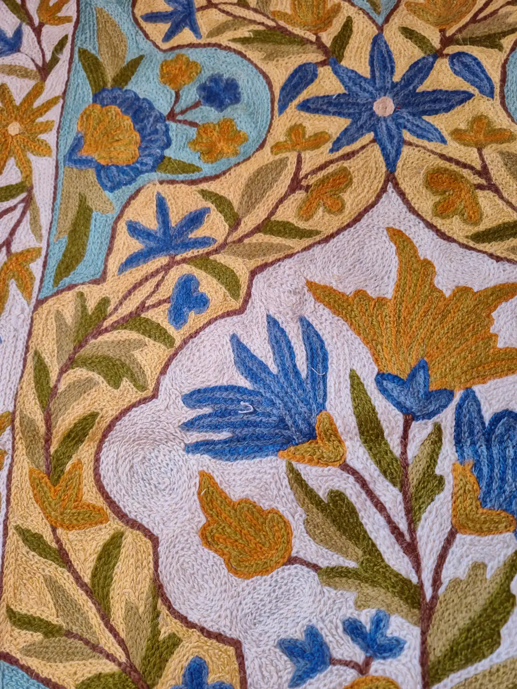 Kashmiri Hand Embroidered Wall Hanging with Wool Chain Stitch | 3×2 | Petal Paradise - Image 4