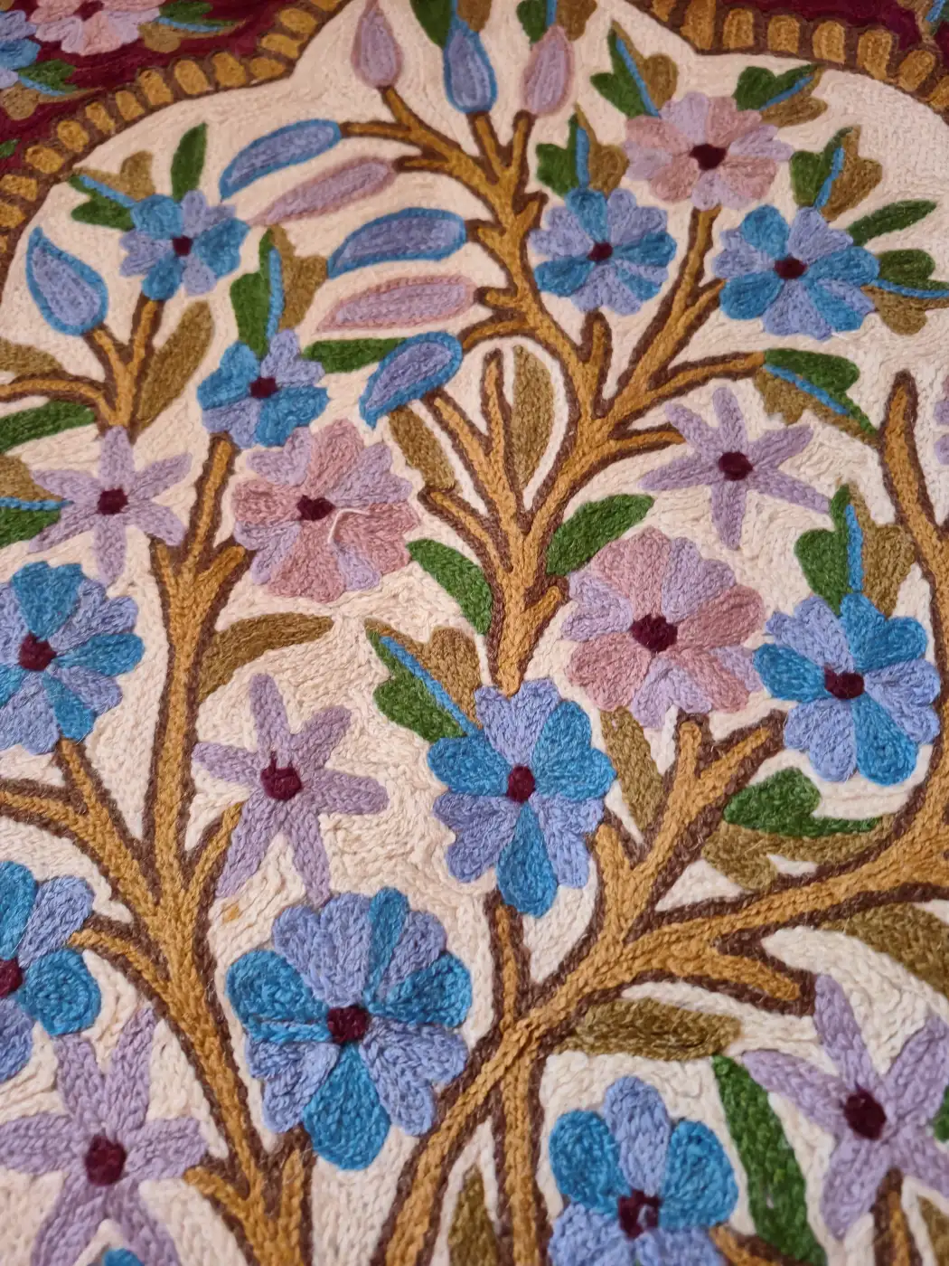 Kashmiri Hand Embroidered Wall Art - Floral Arch - with Wool Chain Stitch | 3×2 - Image 2