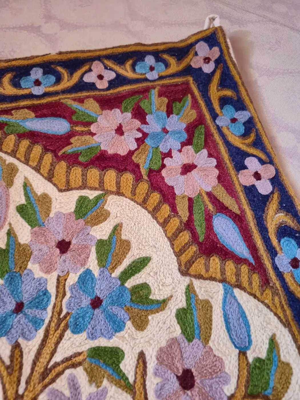 Kashmiri Hand Embroidered Wall Art - Floral Arch - with Wool Chain Stitch | 3×2 - Image 3