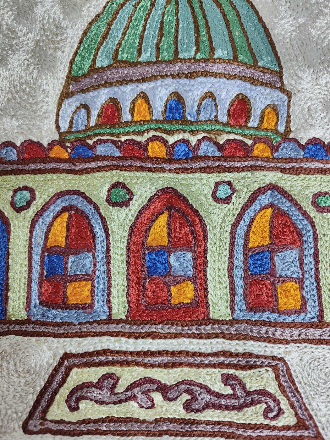 Wall Hanging with Silk Hand Chain Stitch Embroidery | Holy Masjid | Set of 3 - 1 ft - Image 2
