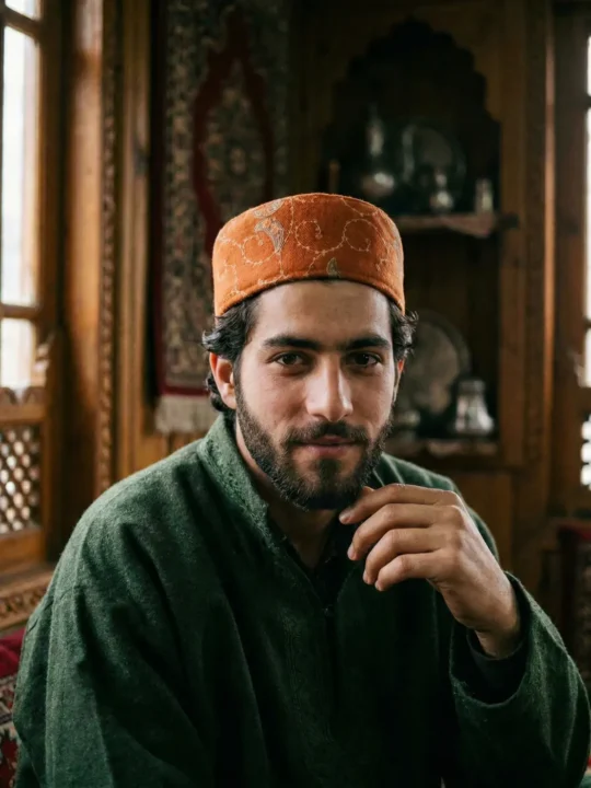 Habib Orange Kashmiri Cap with Sozni Embroidery