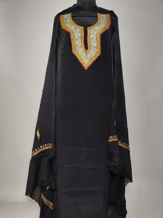 Luxurious 2pc Black Unstitched Suit in Crepe with Tilla and Hand Sozni Work
