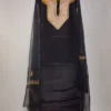 Sitara 3pc Black Unstitched Suit in Fine Crepe with Tilla and Hand Sozni Work