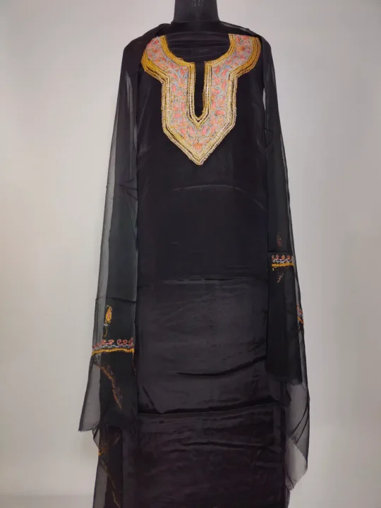 Sitara 3pc Black Unstitched Suit in Fine Crepe with Tilla and Hand Sozni Work