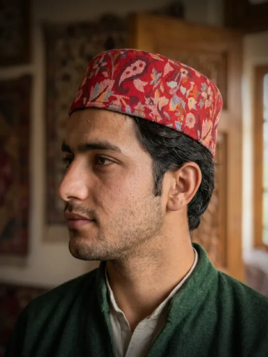 Kashmiri Omar Red Kani Cap
