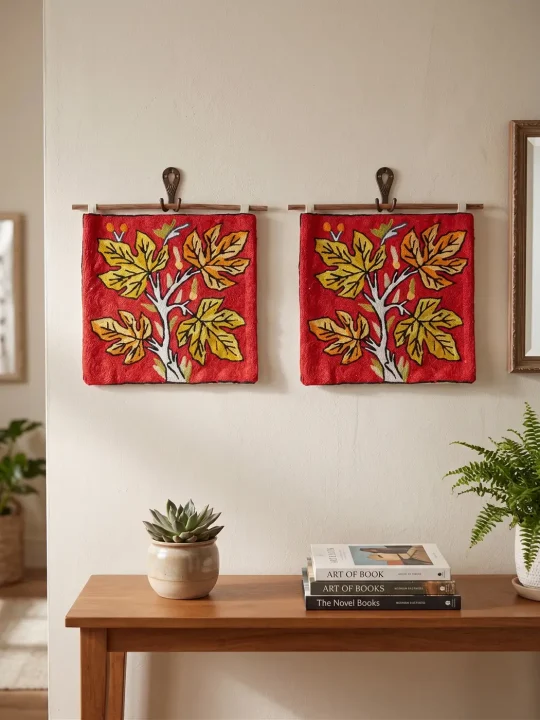Set of 2 Kashmiri Wall Hanging with Silk Chain Stitch Hand Embroidery | 1 ft size