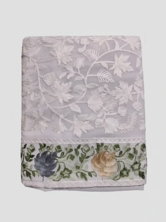 White Georgette Saree with Aari Embroidery Noor