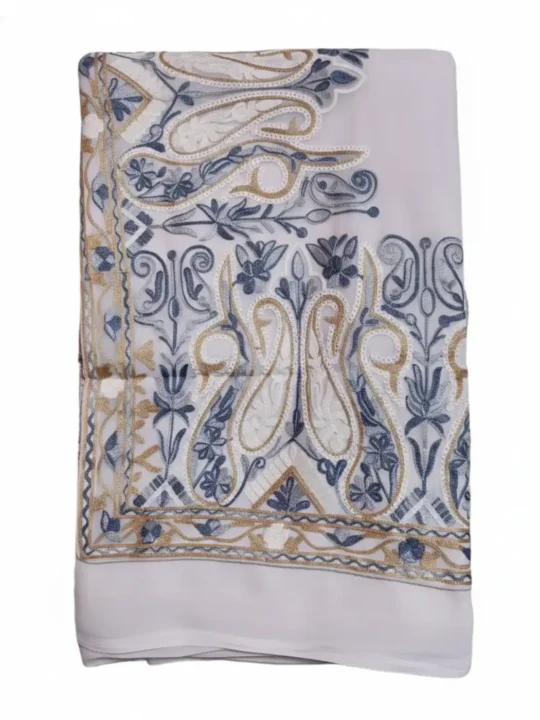 Abeha White Georgette Saree with Aari Work