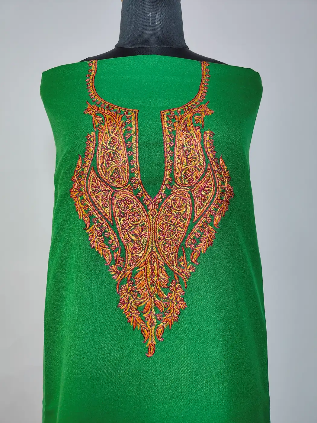 2pc Green Dilkash Summer Cool Cotton Suit with Hand Sozni Embroidery - Image 2