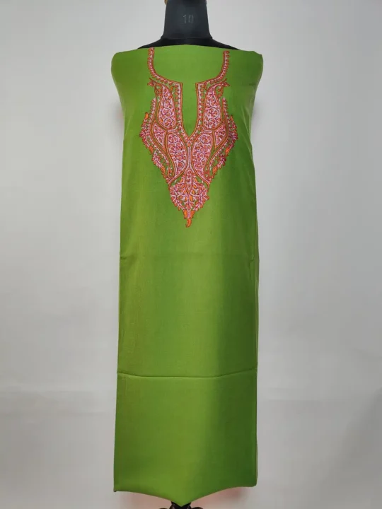 Mehndi Green Summer Cool Cotton 2pc Suit with Hand Sozni Embroidery