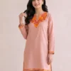 Nunchai Pink Kashmiri Short Summer Cool Cotton Kurti with Aari Embroidery