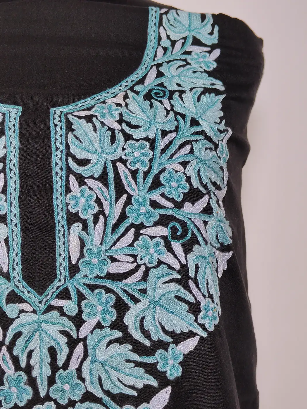 Black Kashmiri 2pc Suit Summer Cool Cotton with Hand Aari Embroidery - Image 3