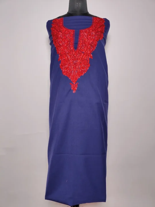 Dark Blue Kashmiri 2pc Suit Summer Cool Cotton with Mehrban Hand Aari Embroidery