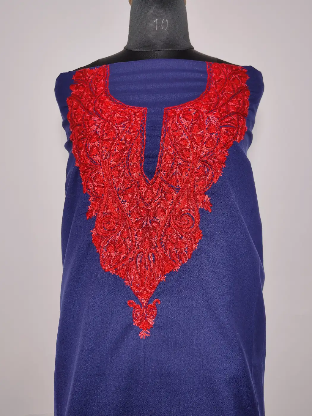 Dark Blue Kashmiri 2pc Suit Summer Cool Cotton with Mehrban Hand Aari Embroidery - Image 3