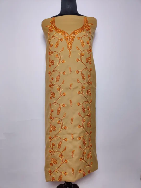 Ziyan Beige Kashmiri 2pc Suit Summer Cool Cotton with Hand Aari Embroidery